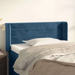 Vidaxl Vzglavje z ušesi temno moder 93x16x78/88 cm žamet