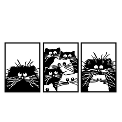 Wallxpert Zidna dekoracija Cats, 50x70cm, 3 komada, Crna