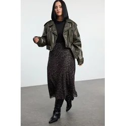 Trendyol Curve Khaki Knitted Plus Size Skirt
