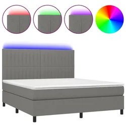 Vidaxl Box spring postelja z vzmetnico LED temno siva 180x200 cm blago