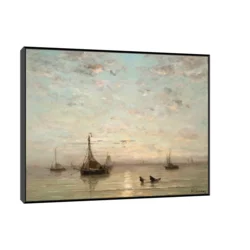 Canvas Slika na platnu Fishing Boats At Sunset, Hendrik Willem Mesdag, Sa ramom, 80 x 60 cm, Crni