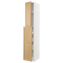 METOD / MAXIMERA Vis.elem. s izvlač.funkc. 1vr/4fiok, bela/Forsbacka hrastovina, 40x60x240 cm