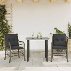 3-dijelni bistro set od poliratana s jastucima sivi