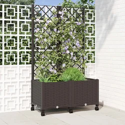 Vrtni saksija s rešetkom i kotačima Smeđa 80 x 40 x 146 cm PP