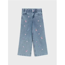 Sinsay - Farmerke wide leg sa vezom Lilo & Stitch - plava