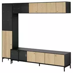 BOASTAD TV komb. za odlaganje, crna/hrastov furnir, 223x42x185 cm
