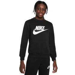 Nike K NSW CLUB FLC CREW LS HBR, dječi pulover, crna FD2992