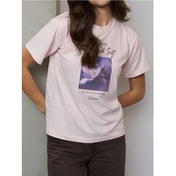 Sinsay - Pamučna majica sa printom - pastelno roze