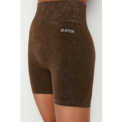 Trendyol Brown Seamless/Seamless Acid Wash Knitted Sports Shorts Tights