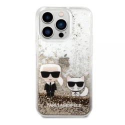 Maska Karl Lagerfeld Hc Liquid Glitter Karl&Choupette za iPhone 14 Pro zlatna