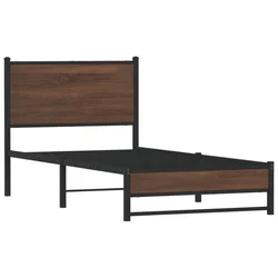 Vidaxl Kovinski posteljni okvir brez vzmetnice rjavi hrast 80x200 cm