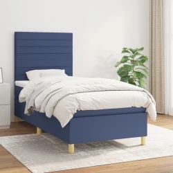 Vidaxl Box spring postelja z vzmetnico moder 90x190 cm blago