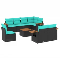 9-dijelni set vrtnih sofa od poliratana s jastucima crni