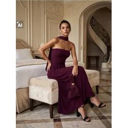 Sinsay - Maxi haljina sa asimetričnim šavom i šalom - maroon