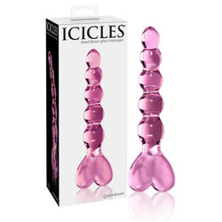 Icicles No. 43 - stekleni dildo v obliki srca s kroglicami (roza)
