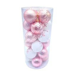 Novogodišnje kugle 6cm set 24/1/ roze-bela