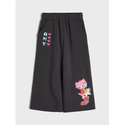 Sinsay - Pamučne wide leg pantalone Sonic the Hedgehog - tamno siva