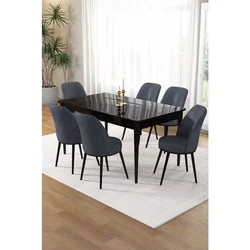 Hanah Home trpezarijski set Pir, sto i 6 stolica, ploča u dekoru crnog mermera, dimno siva tkanina Babyface