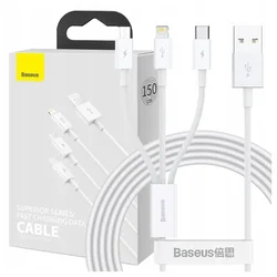 BASEUS Superior Series 3v1 USB kabel, USB na micro USB/USB-C/Lightning, 3,5 A, 1,5 m (bel)