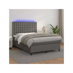 Krevet box spring s madracem LED sivi 140x190cm od umjetne kože