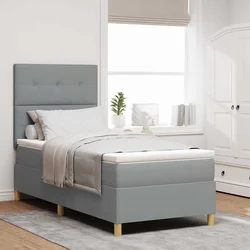 vidaXL LED Box Spring Postelja Svetlo siva 90 x 200 cm blago