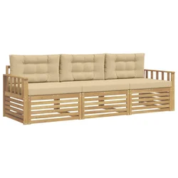 Set vanjskih sofa s jastukom 3 pcs Bijela i bež Poliester