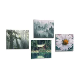 Set slik koča v slikovitih gorah - 4x 40x40