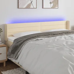 Vidaxl vidaXL Vzglavje postelje z LED diodami kremne barve 163x16x78/88 cm blago