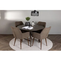 Venture Design Jedilna miza in stol komplet okrogla miza 100x75 cm rjava