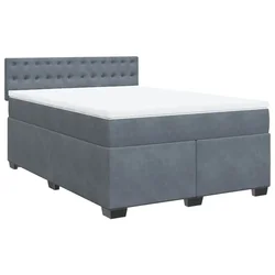 Vidaxl Box spring postelja z vzmetnico temno siva 140x200 cm žamet