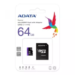 Micro SD 64GB AData + SD adapter AUSDH64GUICL10-RA1