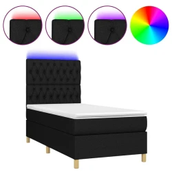 Vidaxl Box spring postelja z vzmetnico LED črna 90x200 cm blago