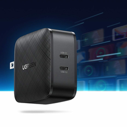 Ugreen - Zidni punjač (70867) - 2x USB-C, PD, GaN 66W, 3.3A - crni