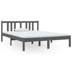 Vidaxl Posteljni okvir siv iz trdnega lesa 135x190 cm