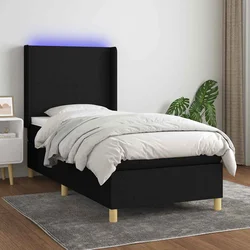 Vidaxl Box spring postelja z vzmetnico LED črna 90x200 cm blago