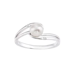 DIAMANT LETERNEL Prstan Ring aus 375 Weißgold mit 0.02 Karat Diamant mit Perle srebrna
