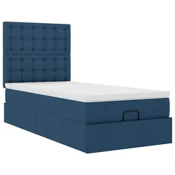 Vidaxl Otomanska postelja z vzmetnico moder 90x200 cm blago