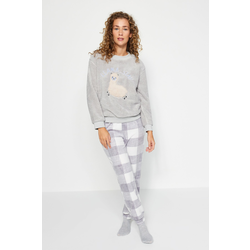 Trendyol Gray Wellsoft Llama Patterned Winter Knitted Pajama Set