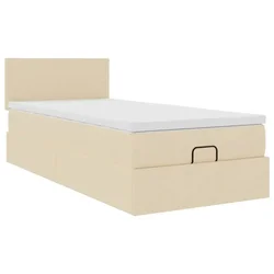 Vidaxl Otomanska postelja z vzmetnico krem 90x200 cm blago