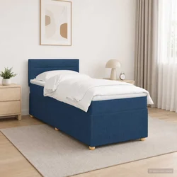 vidaXL Postelja boxspring z vzmetnico Modra 100 x 200 cm Blago