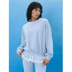 Sinsay - Rebrasta crewneck dukserica opuštenog kroja sa čipkom - bledoplavo