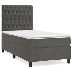 Vidaxl Box spring postelja z vzmetnico temno siva 90x200 cm žamet