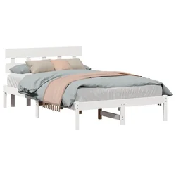 Vidaxl Konstrukcija postelje Bela 140 x 190 cm Trden borov les