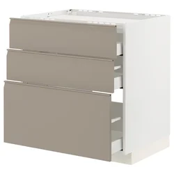 METOD / MAXIMERA Pod.elem.grej.ploča/3front/3fiok, bela/Upplöv tamnobež, mat, 80x60 cm