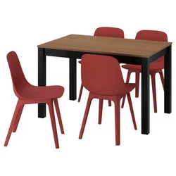 ALHULT / ODGER Sto i 4 stolice, crno/smeđe/crvena, 120/170x80 cm