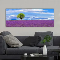 WallXpert slika na platnu YTY580755, usamljeno drvo u polju lavande pod plavim nebom, 30 x 80 cm