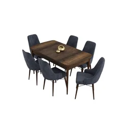 Hanah Home trpezarijski set Kar, sto na razvlačenje i 6 stolica, ploča u dekoru drveta Baroque, antracit tkanina Babyface