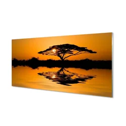 tulup.si Slika na steklu Sunset drevo 120x60 cm 2 obešalnika