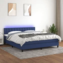 shumee Box spring postelja z vzmetnico LED modra 180x200 cm blago
