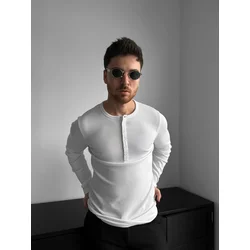 Kleidermafia Majica Slim Fit Long Arm Button T-shirt - Ecru bela